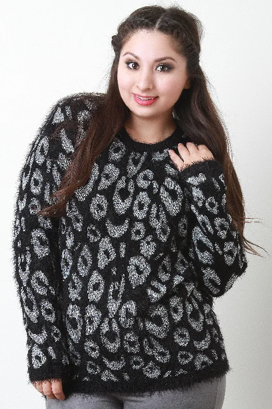 Early Access Fuzzy Leopard Long Sleeves Sweater Top