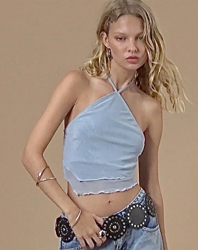 Extra Savings Daflien Halterneck Top in Mesh Light Blue