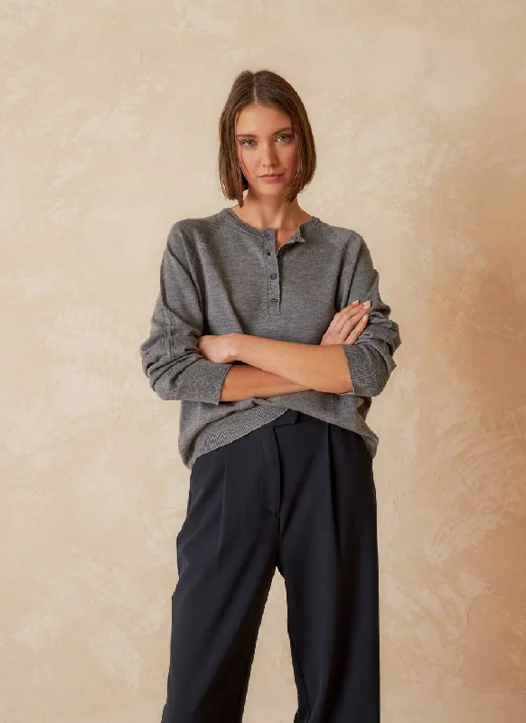 Overstock Sale Indi & Cold Lightweight Merino Henley Sweater