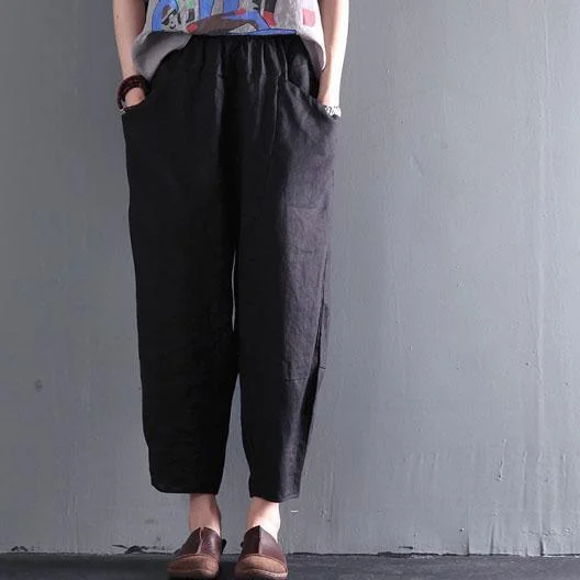 Exclusive Offer Black simple style linen summer pants causal style