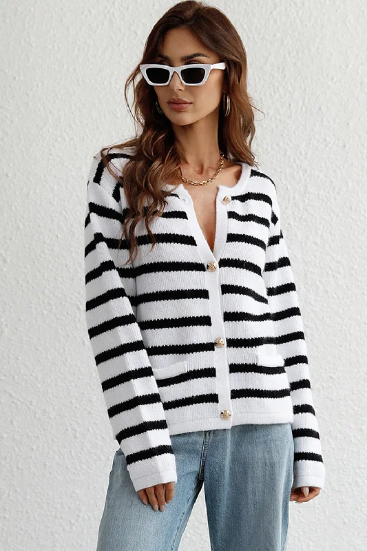 Exclusive Online Offer Striped Button Down Long Sleeve Cardigan