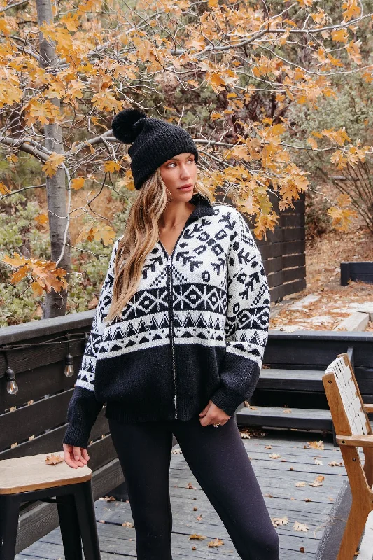 Bargain Blast Black Aztec Print Zip Up Sweater Cardigan