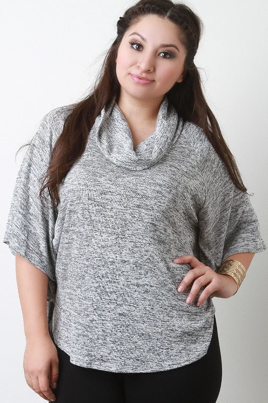 While Supplies Last Marl Knit Cowl Neck Poncho Top