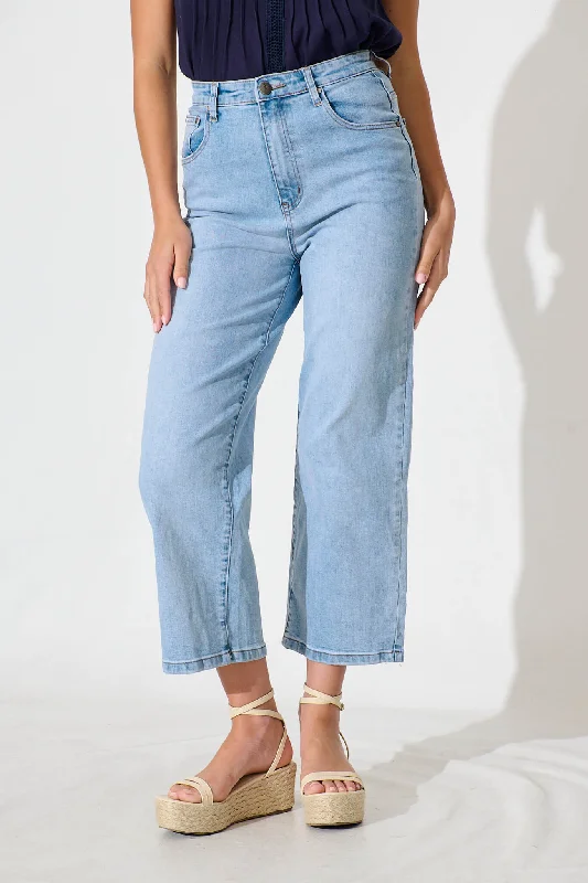 Weekend Bargains to Cherish Aidy High Rise Relaxed Leg Crop Jean in Light Blue Denim