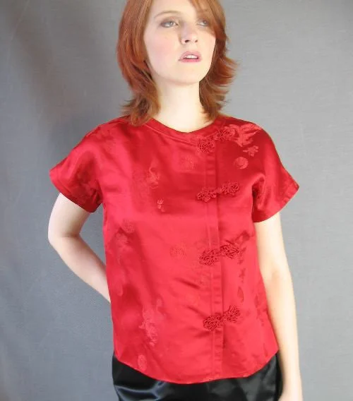 Price Rollback 60s Asian Hostess Pajamas Outfit Women's Qipao Top Pants Vintage Satin M/L VFG