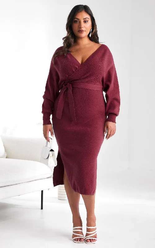 Bonus Savings Catherine Knit Midi Dress - Burgundy