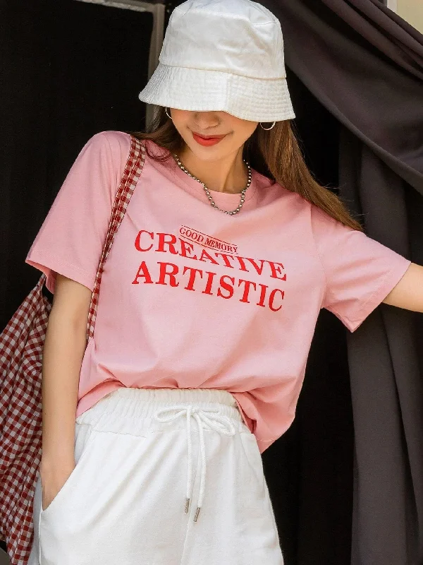Weekend Discounts Worth Grabbing Womens Round Neck Printed Pink T.shirts