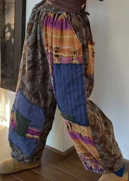 Weekend Deals That Please Bohemian Colorblock Pockets Patchwork Fine Cotton Filled Pants Winter