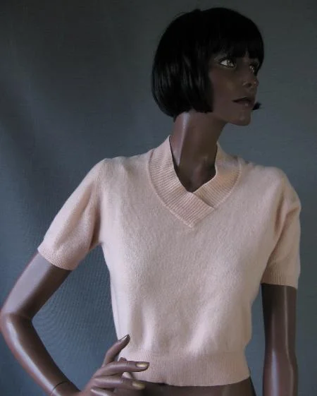 Year-End Sale Women's Bernhard Altmann Sweater 50s Vintage Pullover Pink Cashmere Short Sleeve Top Small VFG