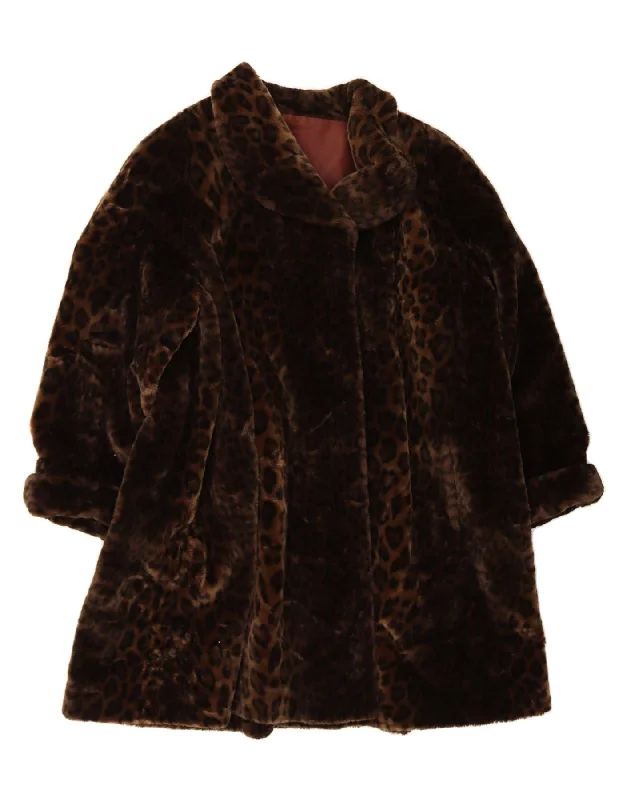 Take Action MICHEL ALEXIS Womens Faux Fur Overcoat UK 16 Large Brown Animal Print