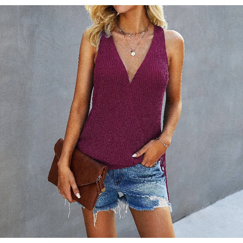 Now or Never Cross V Neck Sleeveless Tank Top, Wine