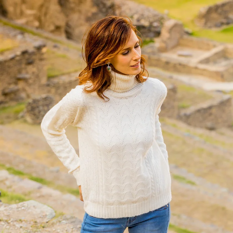 Instant Savings Warm Sweetness Cable Knit Turtle Neck Baby Alpaca Blend Pullover from Peru