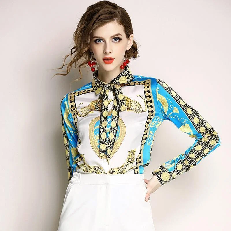 Today's Special Silk Blouse Women Bow Collar Long Sleeve Blouse