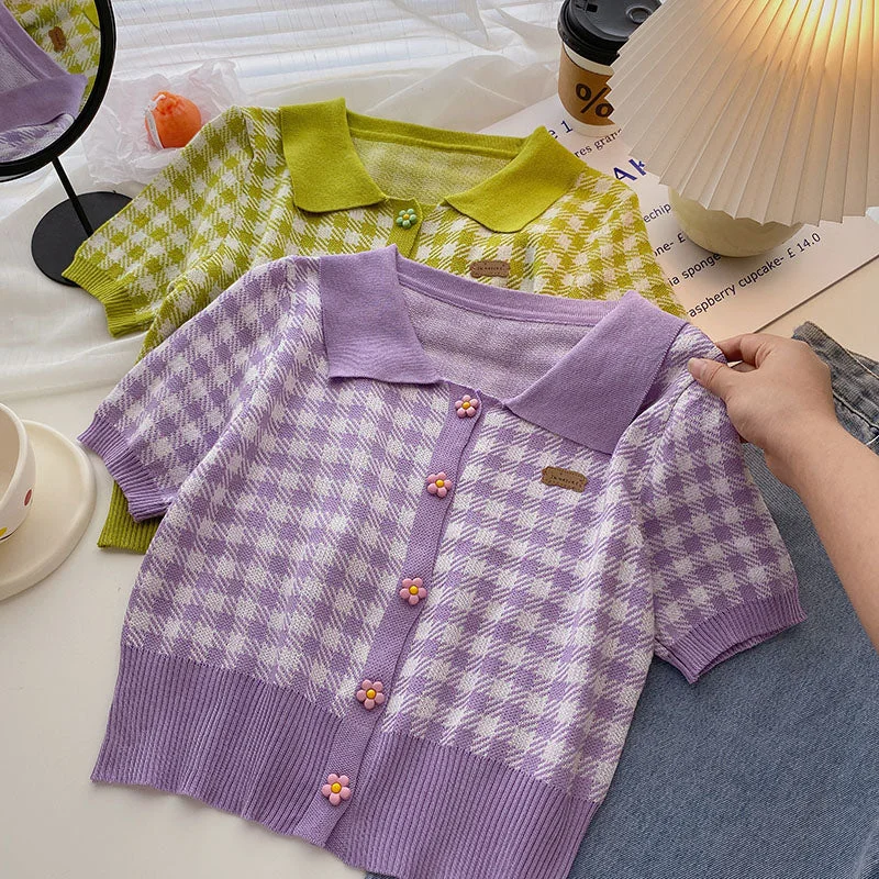 Super Sale Daisy Gingham Cropped Polo Shirt (2 Colors)