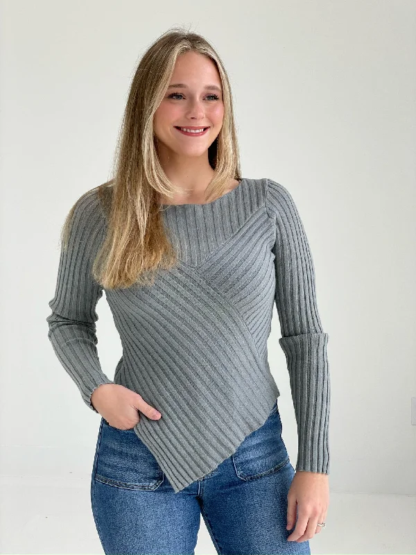 Clearance Sale Flag Thrown Sweater - Vintage Olive/Gray