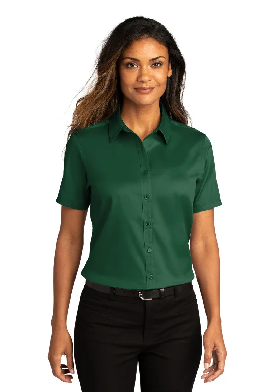 Exclusive Savings Port Authority Womens SuperPro Wrinkle Resistant React Short Sleeve Button Down Shirt - Dark Green