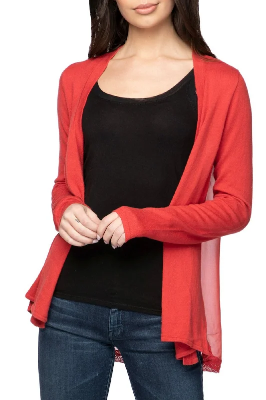 Instant Discount Effortless Chiffon Panel Back Sweater Knit Cardigan