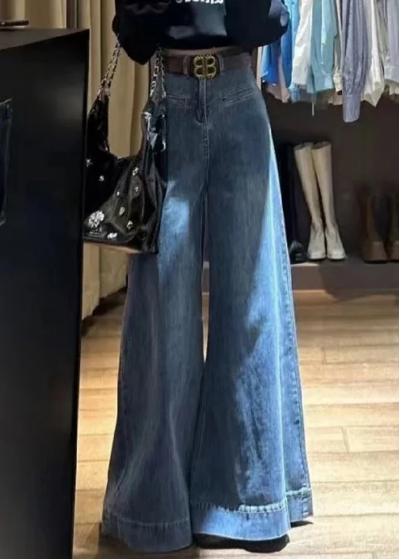 Stock Clearance Modern Blue Original Design High Waist Denim Wide Leg Pants Fall
