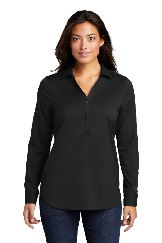 Hurry Up Port Authority Womens City Moisture Wicking Long Sleeve Polo Shirt - Black