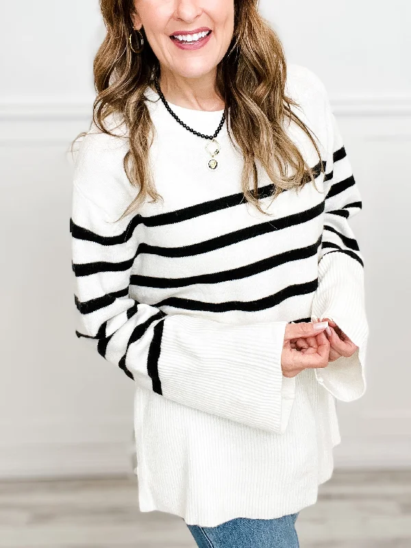 Don't Miss Out Long Sleeve Ribbed Hem Striped Sweater Top