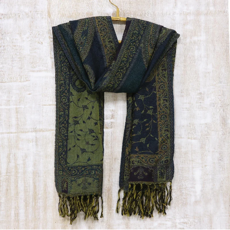 Great Bargains Himalayan Heirloom in Teal Handwoven Jamawar Wool Shawl in Teal from India