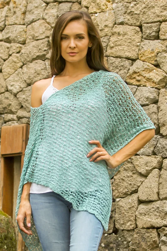 Savings Galore Turquoise Sanur Shade Lightweight Turquoise Hand Crocheted Poncho  from Bali