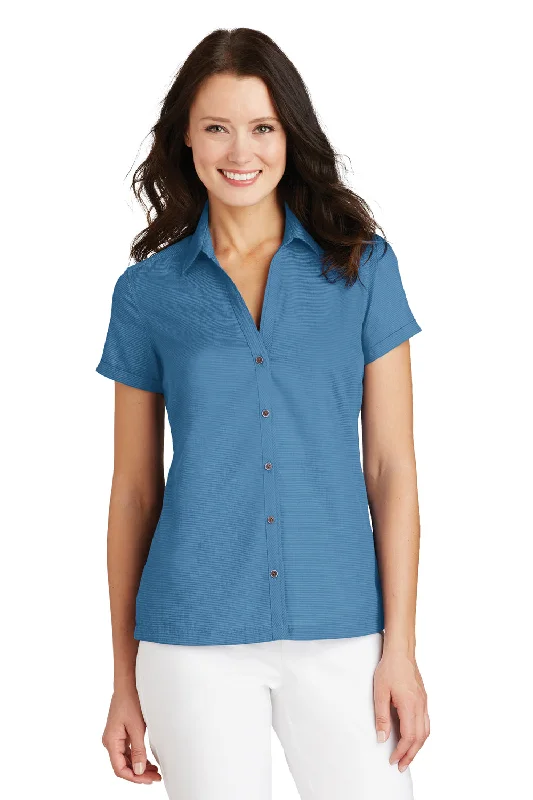 Major Savings Port Authority Womens Wrinkle Resistant Short Sleeve Button Down Camp Shirt - Celadon Blue - Closeout