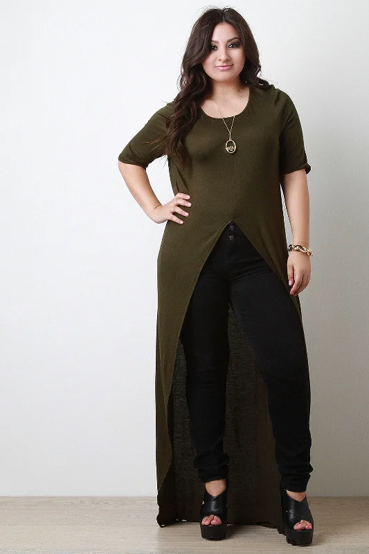 Cash Savings Half Sleeve Front Slit Maxi Top