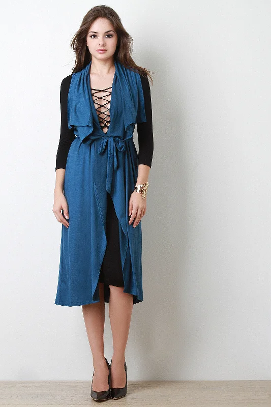 Daily Specials Belted Suede Draped Longline Vest