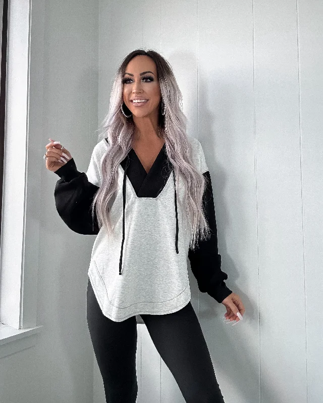 Weekend Savings Sensation Blissfully Comfy Oversized Hoodie - Ash Grey/Black