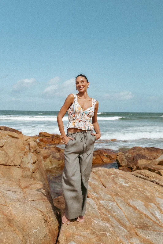 Discount Extravaganza Clairo Linen Pant - Olive
