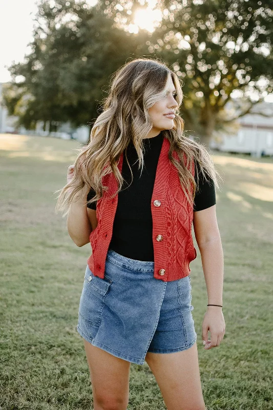 Limited Time Offer Brick Button Front Sweater Vest