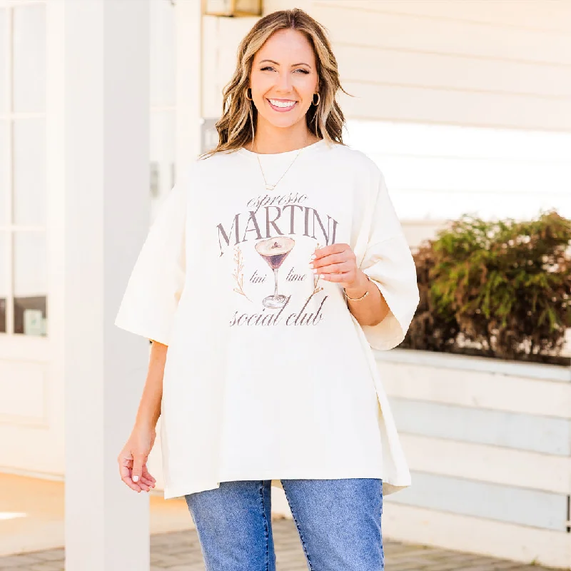 Unwind with Weekend Discounts Espresso Martini Social Club Boyfriend Tee, Ivory