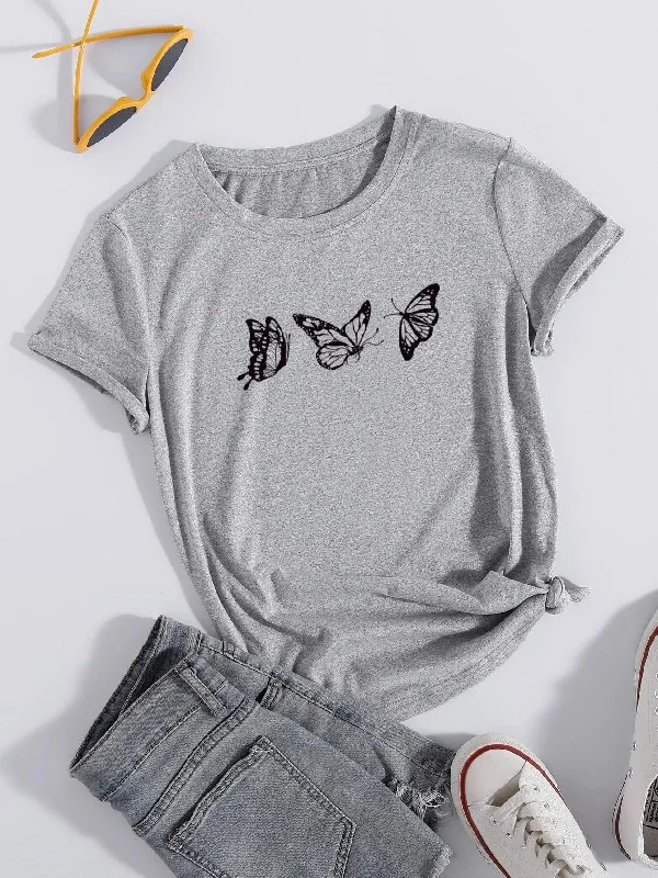 Take Advantage Womens Round Neck Printed Grey T.shirts