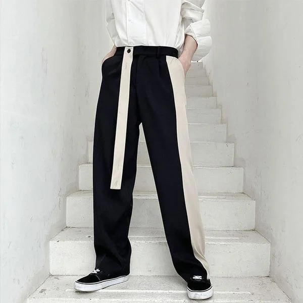 Lowest Rates Contrast Color Splicing Bandage Pants Fashion Loose Casual Elastic Waist Women Pants Autumn and Winter The New