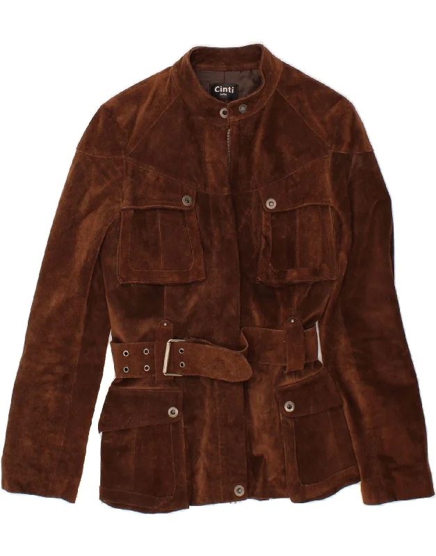 Hot Buy CINTI Womens Suede Jacket UK 12 Medium Brown Leather