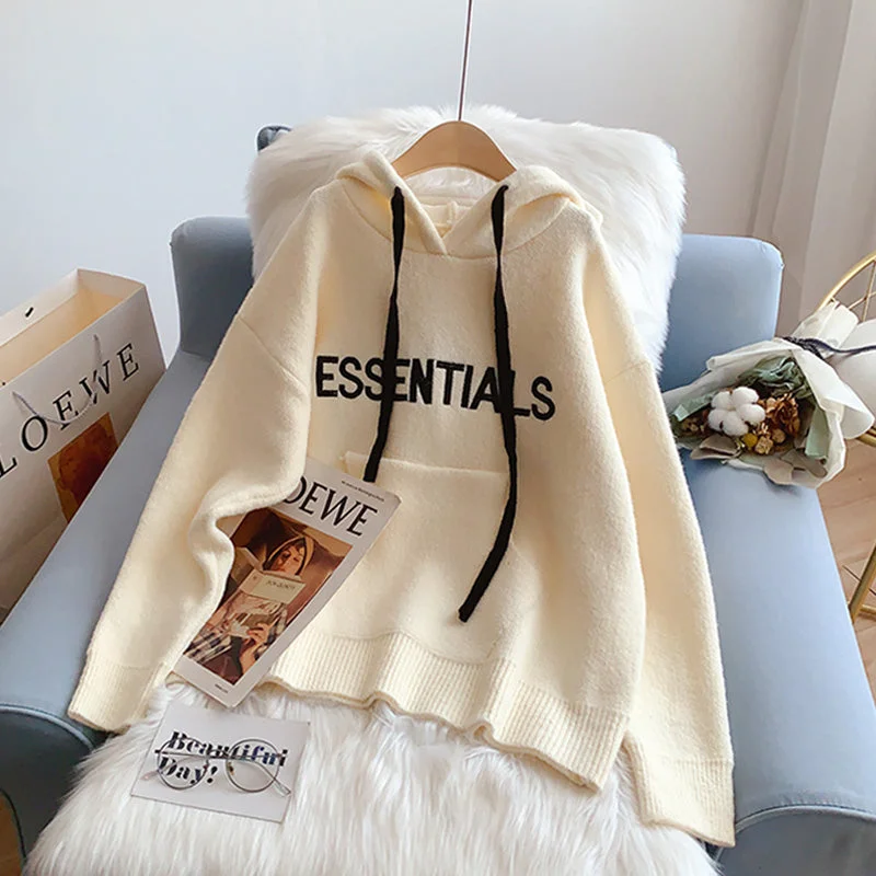 The Best Prices Lazy letter embroidered hooded sweater sweater women's sweater  5216