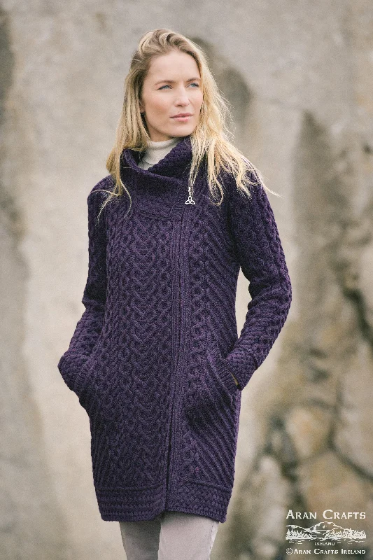 Don’t Miss Out Aran - Claddagh Cardigan - Damson