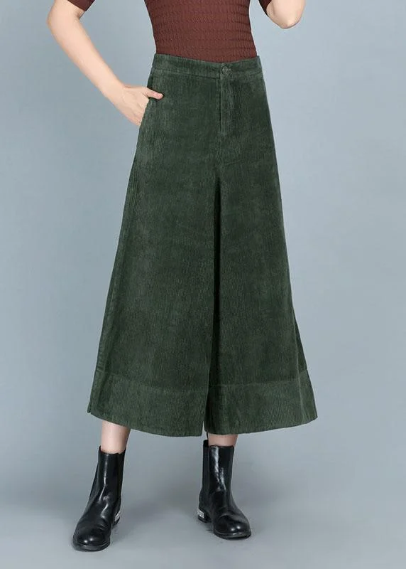 Discount Deals Plus Size Green High Waist Corduroy Wide Leg Fall Pants