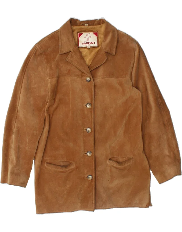 Unmissable Offer SARDAR LONDON Womens Suede Overcoat UK 12 medium Brown Leather