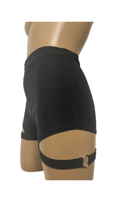Weekend Savings Bonanza Black Thigh Garter Cut Out Booty Shorts