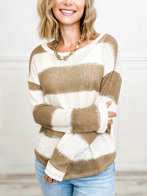 Closeout Long Sleeve Striped Sweater with Criss-Cross Back