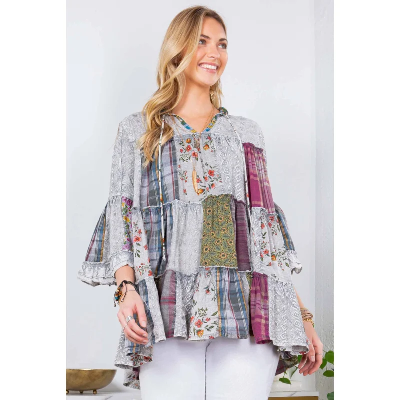 While Supplies Last Artistic Fusion: Overdyed Jhabla Top With  Rayon Embroidery: Grey