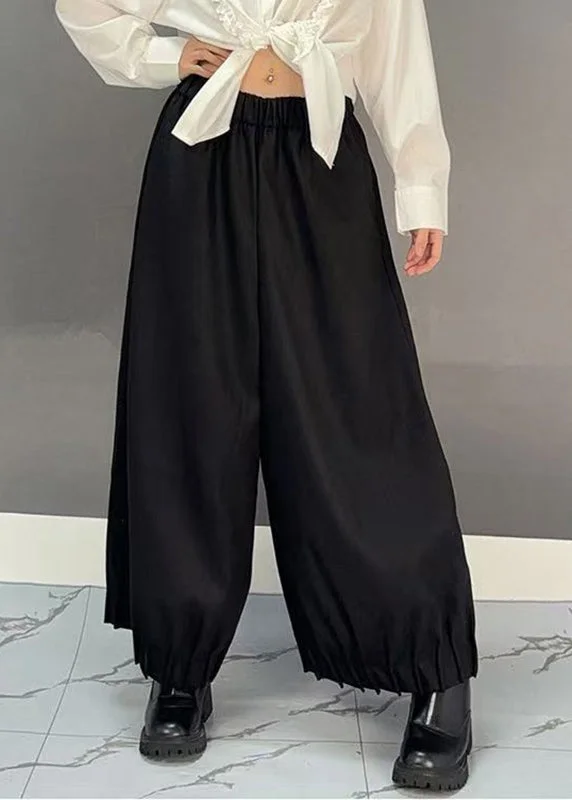 Weekend Savings Fiesta Plus Size Black Pockets Solid Wide Leg Pants Spring
