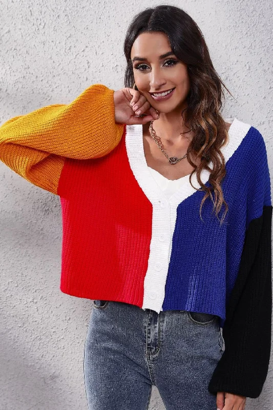 Mega Sale Color Block Ribbed Long Sleeve Cardigan