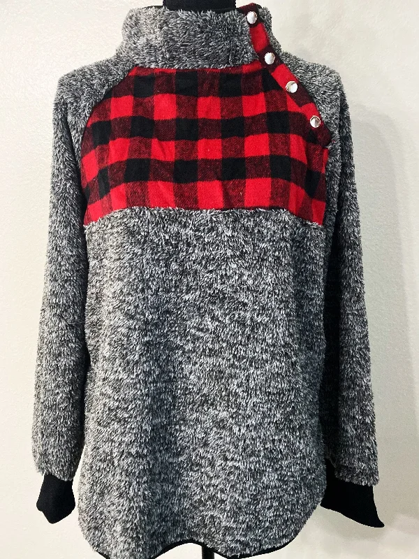Quick Deals Women’s Buffalo Plaid Quilted Sherpa Pullover