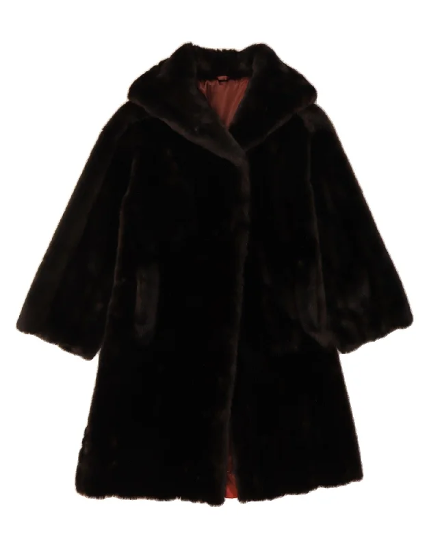 Don't Delay TISSAVEL Womens Faux Fur Overcoat UK 12 Medium Brown
