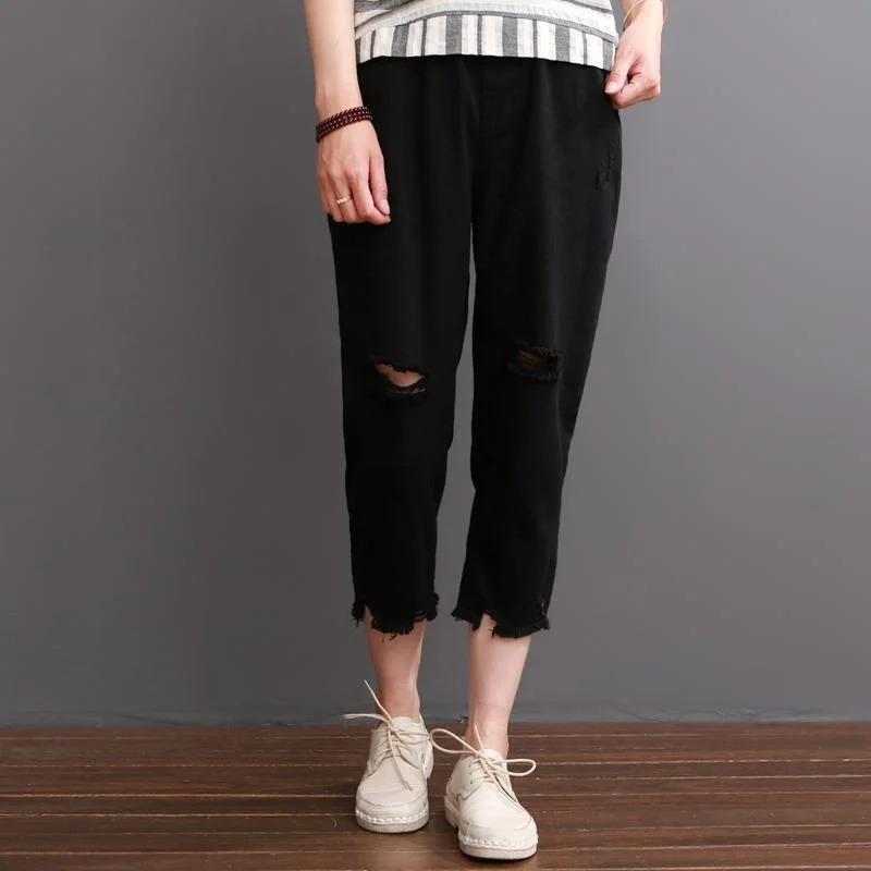 Big Deal Black women summer pants crop trousers