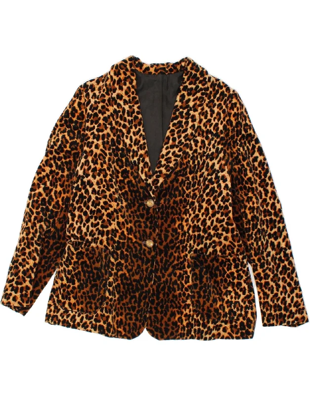 Special Discount VINTAGE Womens 2 Button Blazer Jacket UK 14 Medium Brown Animal Print