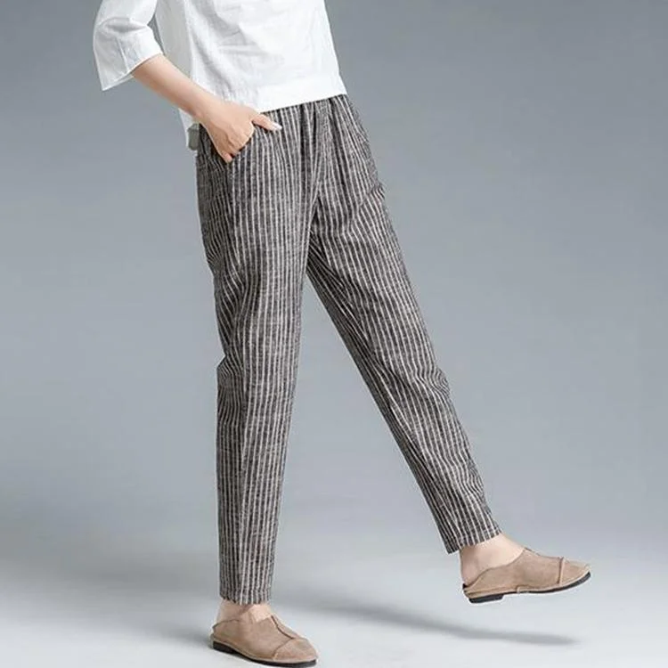 Savings Spectacular Plus Size Stripe Cotton Linen Women Pants